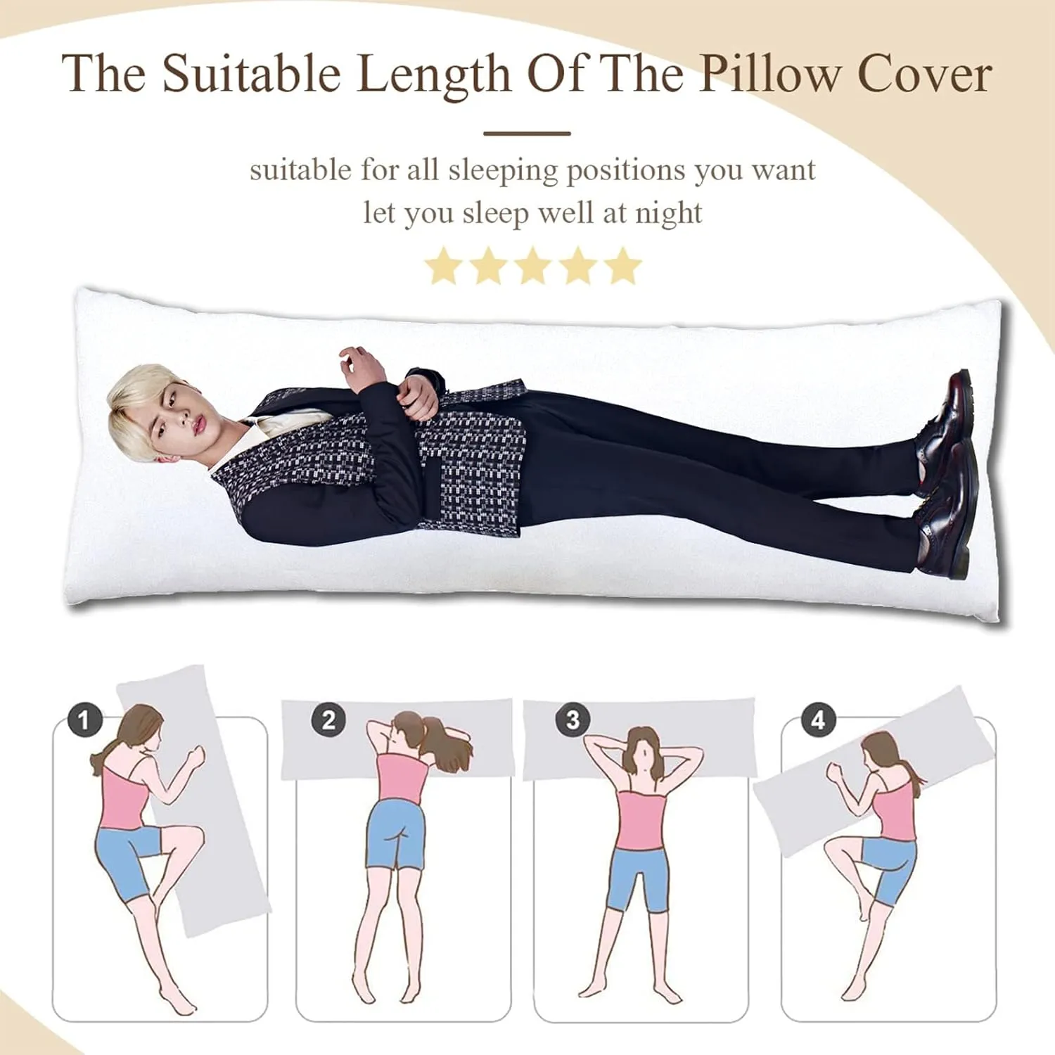 JIN Hug Body Pillow Case Singger Pillowcase Cover for Fans 20"x59"(50x150cm)