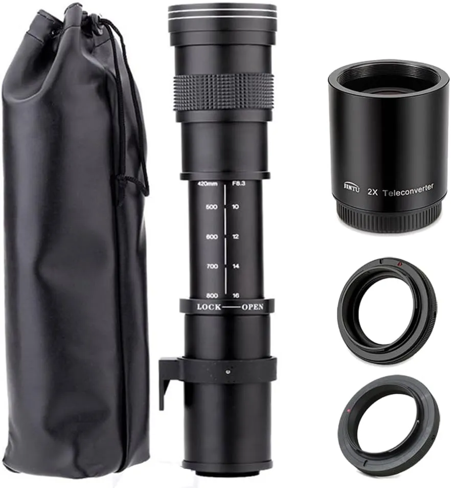 JINTU Telephoto Lens 420-1600mm f/8.3 Zoom SLR Camera Lens for Canon T7i T6 T6i T6s T7 T8i T3i, T4i, T5, T5i, SL2, SL1 4000D 2000D 80D 90D 5D III 6D 7D II 60D 70D 250D 750D 760D 1200D 1300D 2000D
