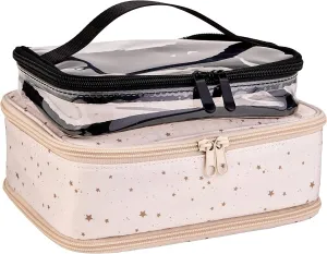 JJ POWER Makeup Bags Travel Cosmetic Cases Make up Organizer with Toiletry Bags (Cream Stars)