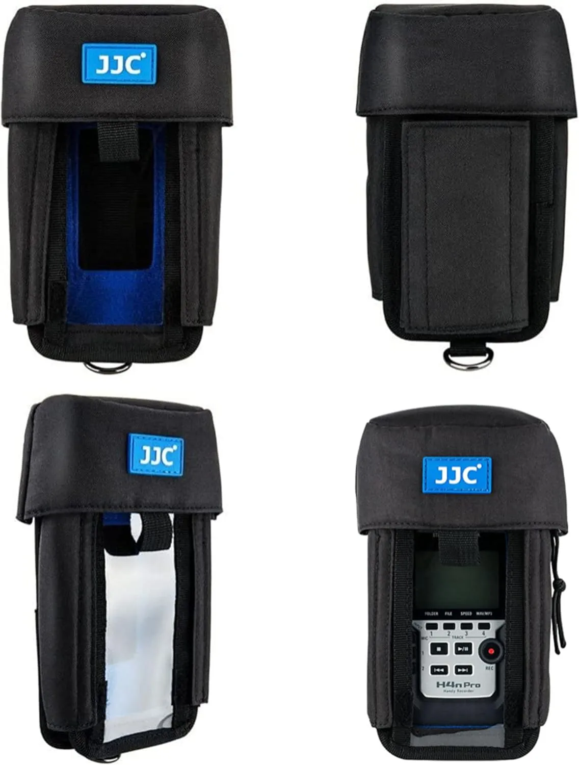 JJC H4n Protective Carrying Storage Pouch Case Bag for Zoom H4n Pro All Black & Tascam DR-40 Handy Portable Recorder replaces Zoom PCH-4n Case, with Clear Visible Front Face Cover Protector