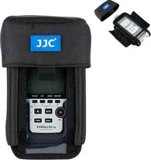 JJC H4n Protective Carrying Storage Pouch Case Bag for Zoom H4n Pro All Black & Tascam DR-40 Handy Portable Recorder replaces Zoom PCH-4n Case, with Clear Visible Front Face Cover Protector