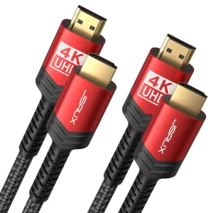JSAUX 4K Long HDMI Cable 2 Pack 25 ft, 18Gbps High Speed HDMI 2.0 Braided Cord, 4K 60Hz HDR, 2K 1440P 144Hz, 1080p, HDCP 2.2, 3D, ARC, Ethernet Compatible for Monitor Smart TV PC PS5 PS4 Blu-ray -Red
