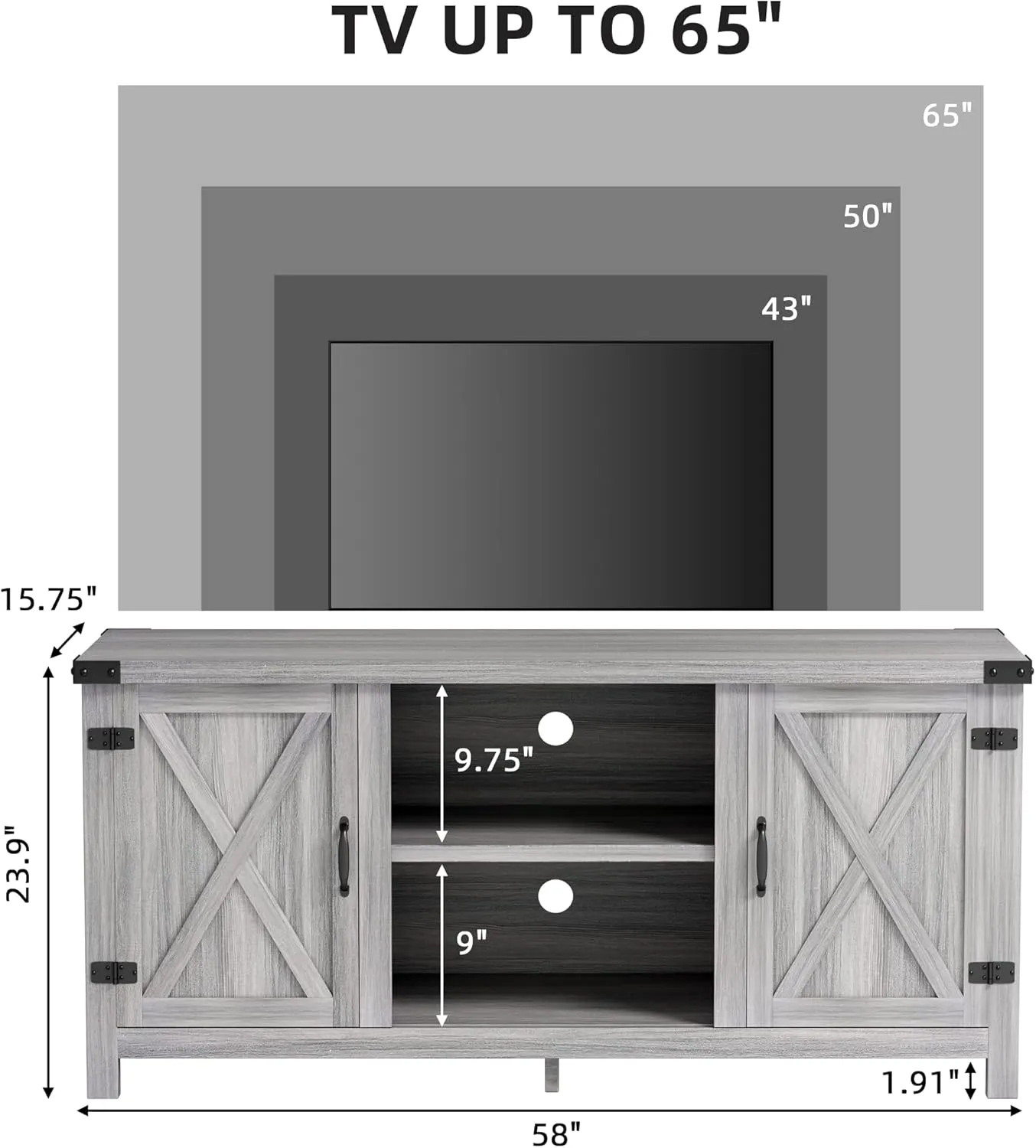 JUMMICO TV Stand, 65 Inch TV Farmhouse Entertainment Center with Double Barn Doors and Storage Cabinets, Console TV Table Media for Living Room, Bedroom (Grey)