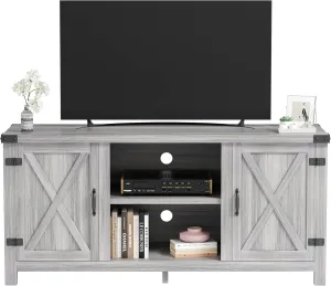 JUMMICO TV Stand, 65 Inch TV Farmhouse Entertainment Center with Double Barn Doors and Storage Cabinets, Console TV Table Media for Living Room, Bedroom (Grey)