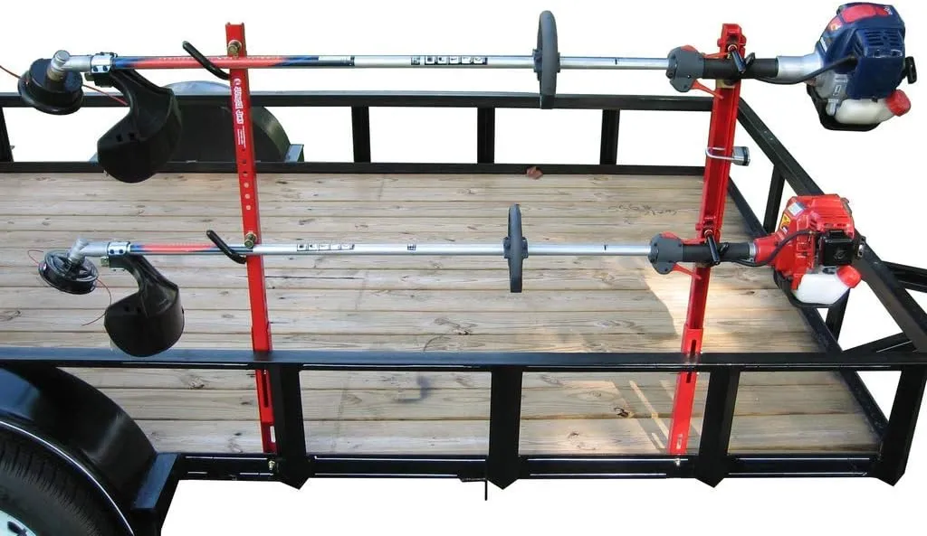 Jungle Jim's Double Trimmer Rack Trailer Rack For Mounting to Open Lawn & Landscape Trailers or Enclosed Trailer with Optional Wall Kit (2TR) Locking Trailer Organizer