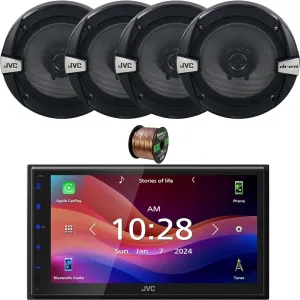 JVC KW-M590BT Double DIN 6.8" Capacitive Touchscreen Digital Media Bluetooth USB/AM/FM Radio Receiver Bundle Combo with Two Pairs (Qty 4) of 6.5" 300 Watt Max Power 2-Way Coaxial Car Speakers W/Wire