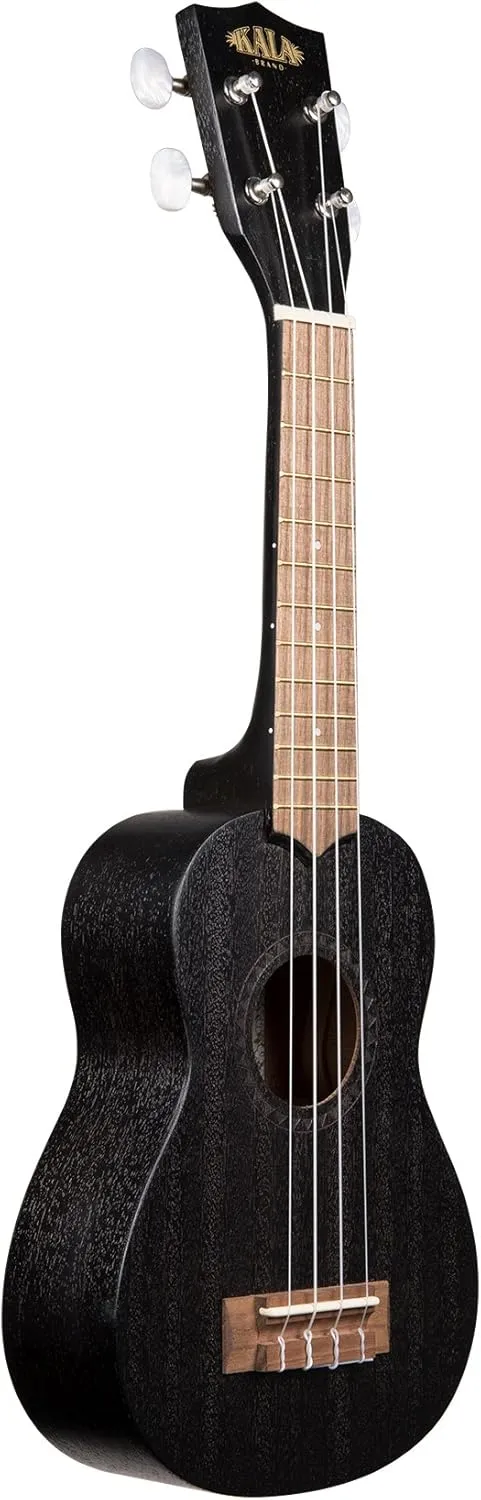 Kala KA-15S-BLK Satin Mahogany Soprano Ukulele - Black Bundle with Hard Case, Tuner, Austin Bazaar Instructional DVD, and Polishing Cloth