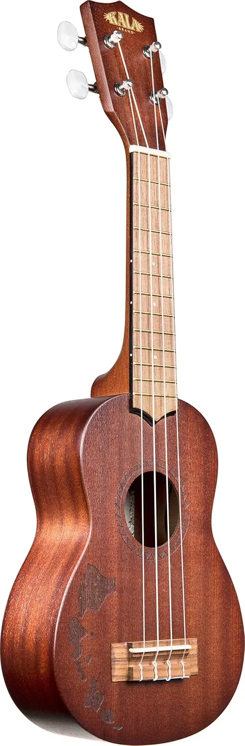 Kala KA-15S-H1 Satin Mahogany Soprano Ukulele - Hawaiian Islands Bundle with Hard Case, Tuner, Strap, Austin Bazaar Instructional DVD, and Polishing Cloth