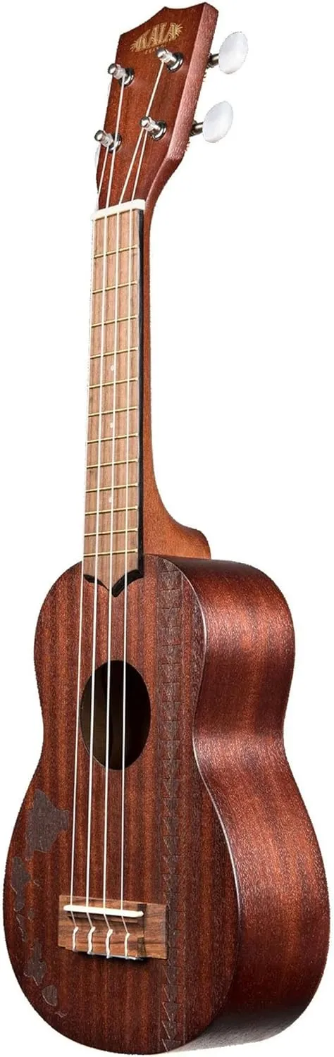 Kala KA-15S-H2 Satin Mahogany Soprano Ukulele - Hawaiian Islands & Tattoo Bundle with Hard Case, Tuner, Strap, Austin Bazaar Instructional DVD, and Polishing Cloth