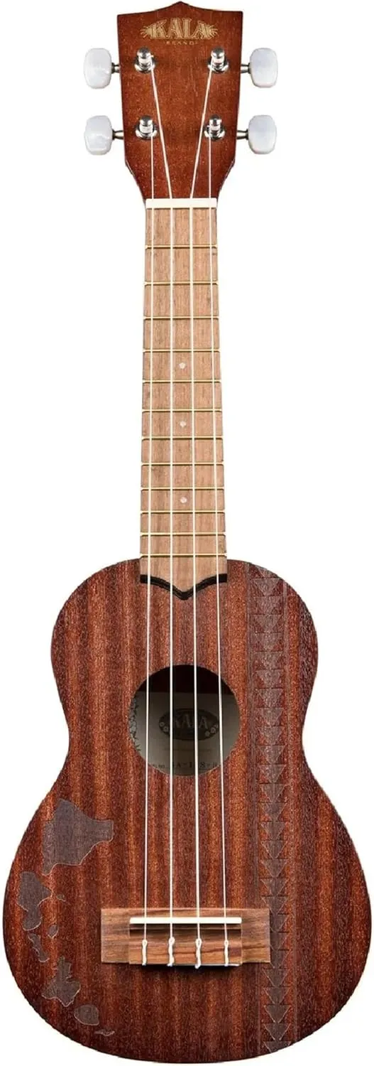 Kala KA-15S-H2 Satin Mahogany Soprano Ukulele - Hawaiian Islands & Tattoo Bundle with Hard Case, Tuner, Strap, Austin Bazaar Instructional DVD, and Polishing Cloth