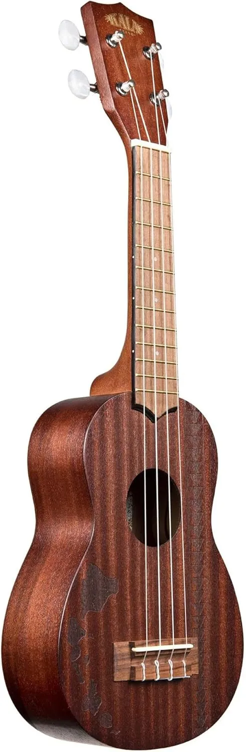 Kala KA-15S-H2 Satin Mahogany Soprano Ukulele - Hawaiian Islands & Tattoo Bundle with Hard Case, Tuner, Strap, Austin Bazaar Instructional DVD, and Polishing Cloth