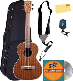Kala KA-TG Glossed Mahogany Tenor Ukulele Bundle with Case, Tuner, Strap, Austin Bazaar Instructional DVD, and Polishing Cloth
