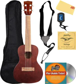 Kala MK-C Makala Concert Ukulele Bundle with Gig Bag, Tuner, Strap, Aquila Strings, Online Lessons, Austin Bazaar Instructional DVD, and Polishing Cloth