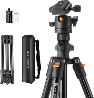 K&F Concept 64 inch/163cm Camera Tripod,Lightweight Travel Outdoor DSLR Tripods with 360 Degree Ball Head Load Capacity 8kg/17.6lbs,Cellphone Clip for Smartphone Live Streaming Vlog O234A1 BH-36
