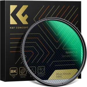 K&F Concept 77mm Bue Streak Effect Lens Filter (2mm) Anamorphic Optical Glass Light Flare Effect Filter for Camera Lens