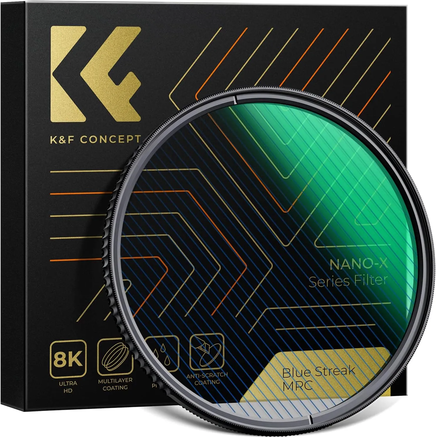 K&F Concept 77mm Bue Streak Effect Lens Filter (2mm) Anamorphic Optical Glass Light Flare Effect Filter for Camera Lens