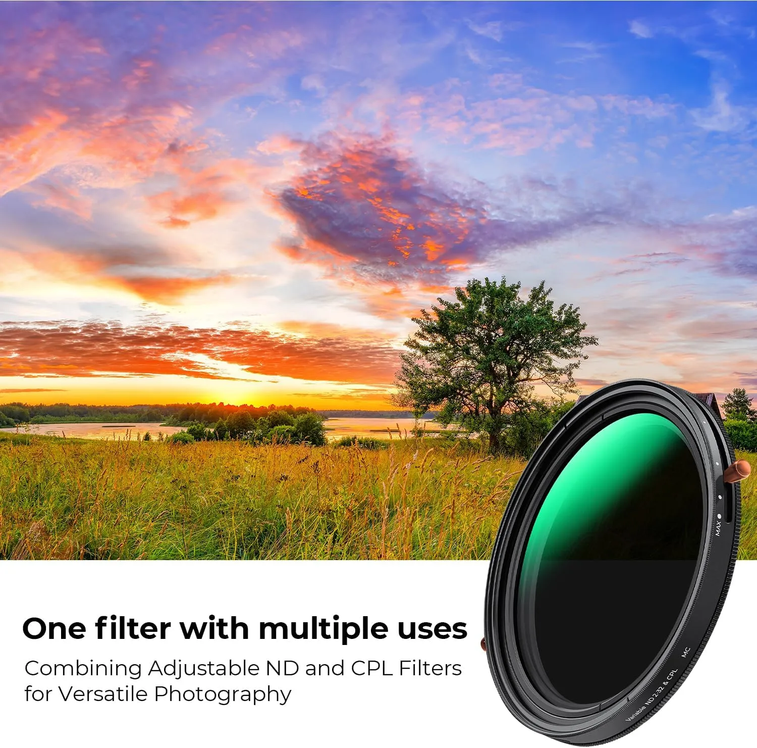 K&F Concept 82mm Variable Fader ND2-32 ND Filter and CPL Circular Polarizing Lens Filter in 1 for Camera Lens Waterproof Neutral Density Polarizer Filter (Nano-D Series)