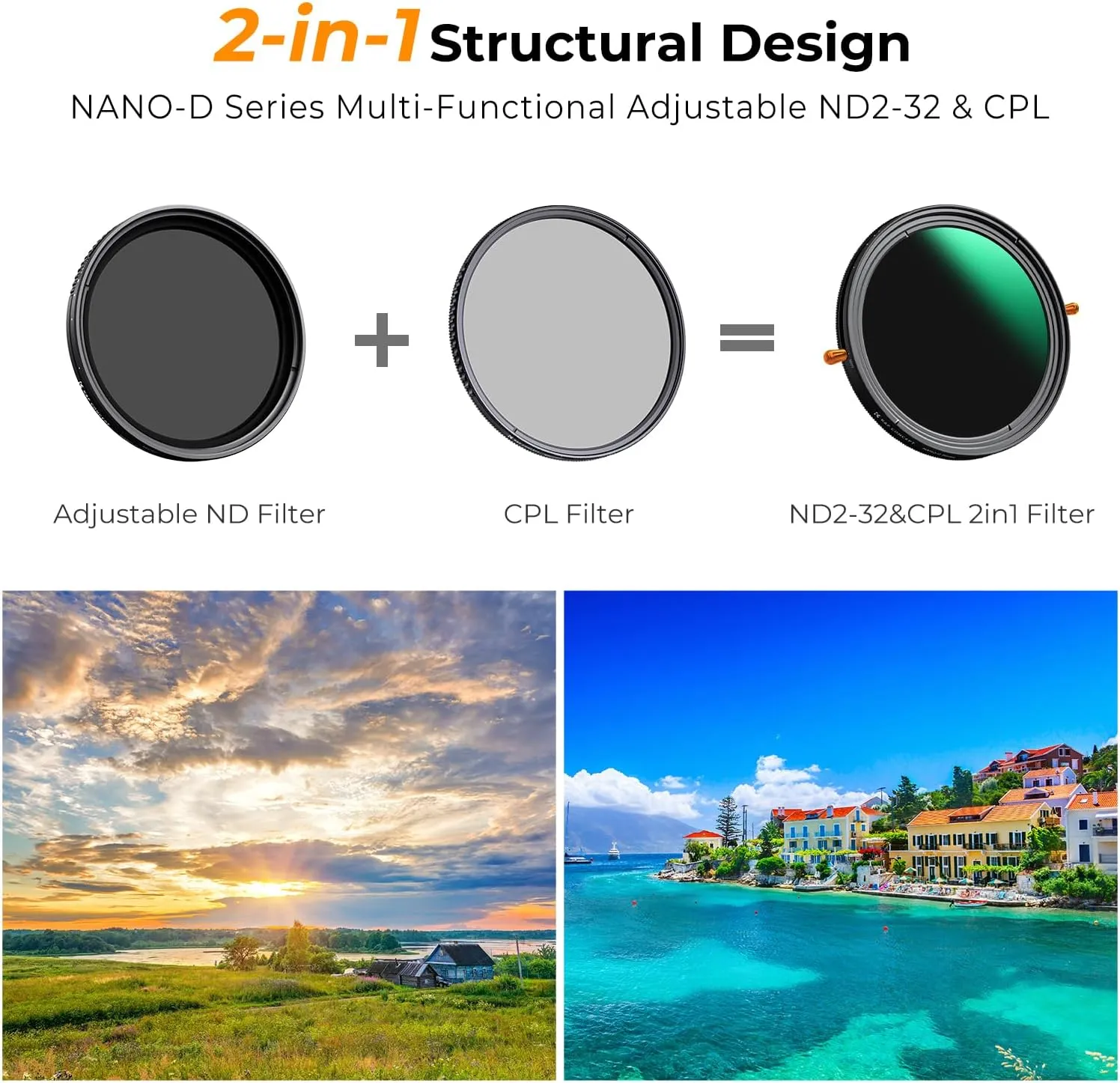 K&F Concept 82mm Variable Fader ND2-32 ND Filter and CPL Circular Polarizing Lens Filter in 1 for Camera Lens Waterproof Neutral Density Polarizer Filter (Nano-D Series)