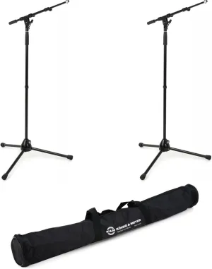 K&M 210/9 Telescoping Boom Microphone Stand Pair with Carrying Bag – Adjustable, Lightweight, Durable, Professional-Grade Mic Stand for Studio Recording, Live Performances, and Stage Use
