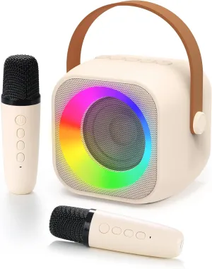 Karaoke Machine for Kids, Toys for 3-12 Years Old Girls Gifts, Kids Karaoke Microphone Machine Toy, Best Fun Christmas Birthday Gifts for 5 6 7 8 9 10 11 Years Teens Girl Boys Beige 2 Mic