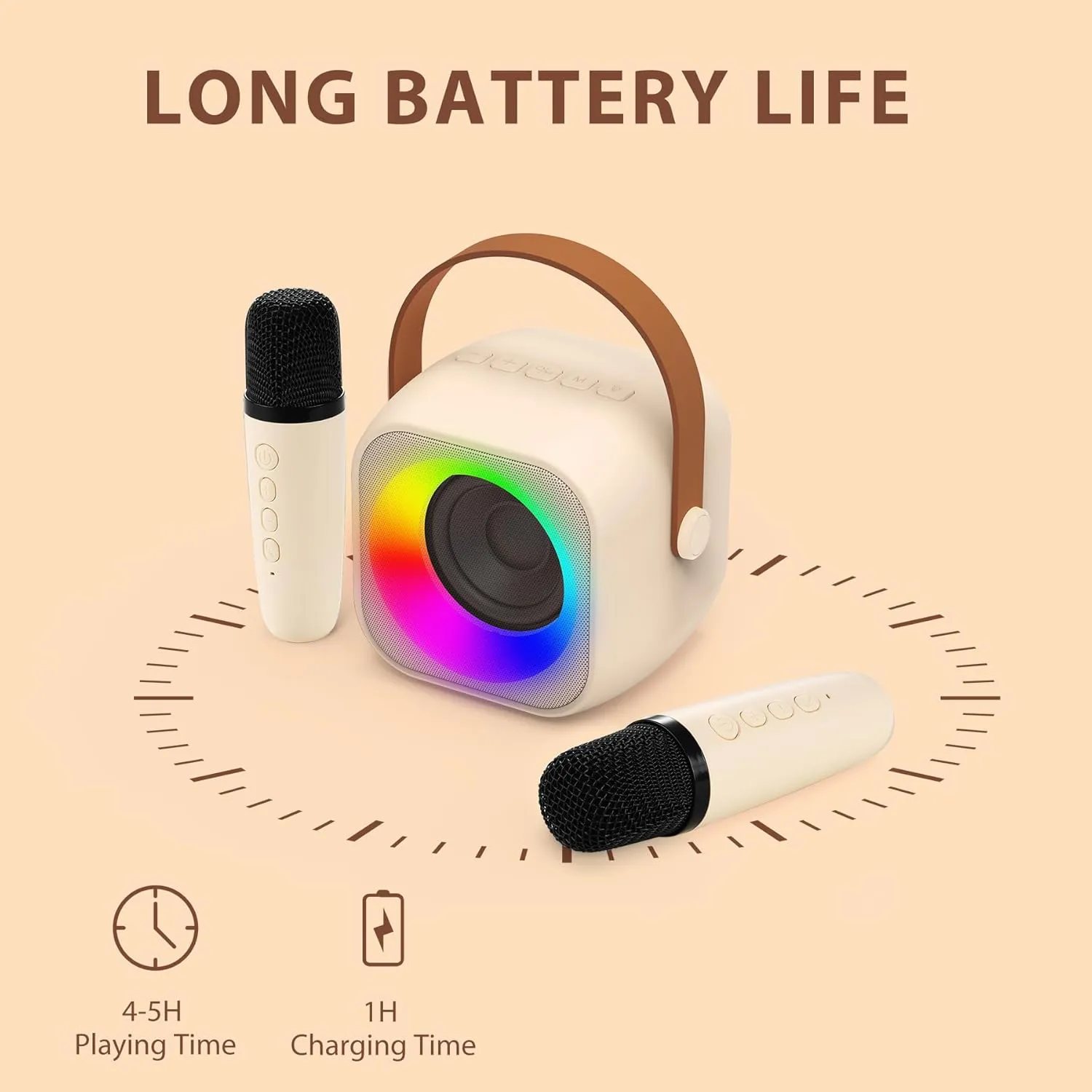 Karaoke Machine for Kids, Toys for 3-12 Years Old Girls Gifts, Kids Karaoke Microphone Machine Toy, Best Fun Christmas Birthday Gifts for 5 6 7 8 9 10 11 Years Teens Girl Boys Beige 2 Mic