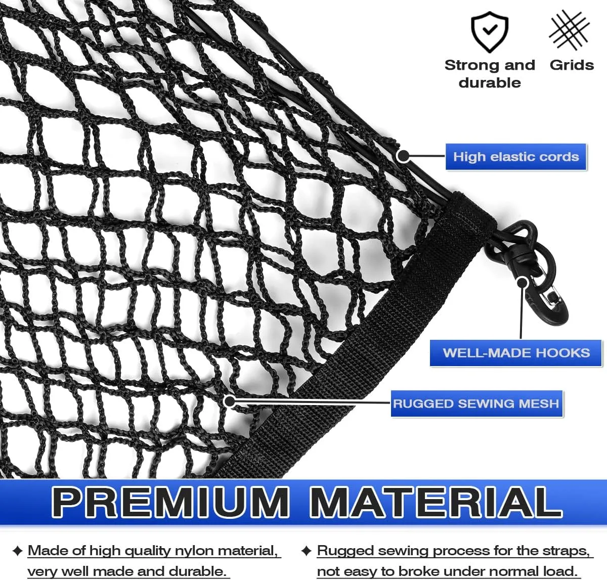 Karltys Envelope Style Cargo Net for Nissan Pathfinder 2022-2024 2025, Highly Elastic Pathfinder Rear Trunk Cargo Net, Heavy Duty Nylon Mesh Storage Netting Organizer with Durable Hooks