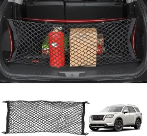 Karltys Envelope Style Cargo Net for Nissan Pathfinder 2022-2024 2025, Highly Elastic Pathfinder Rear Trunk Cargo Net, Heavy Duty Nylon Mesh Storage Netting Organizer with Durable Hooks