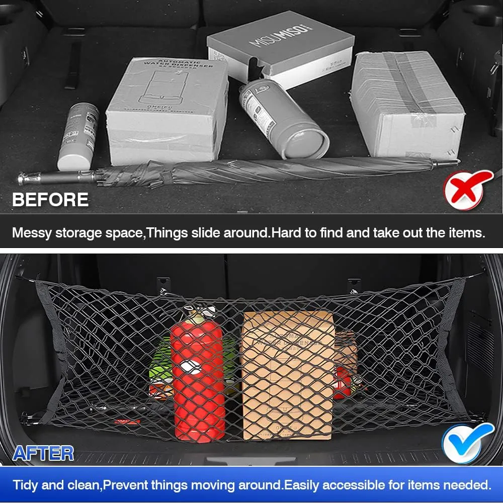 Karltys Envelope Style Cargo Net for Nissan Pathfinder 2022-2024 2025, Highly Elastic Pathfinder Rear Trunk Cargo Net, Heavy Duty Nylon Mesh Storage Netting Organizer with Durable Hooks