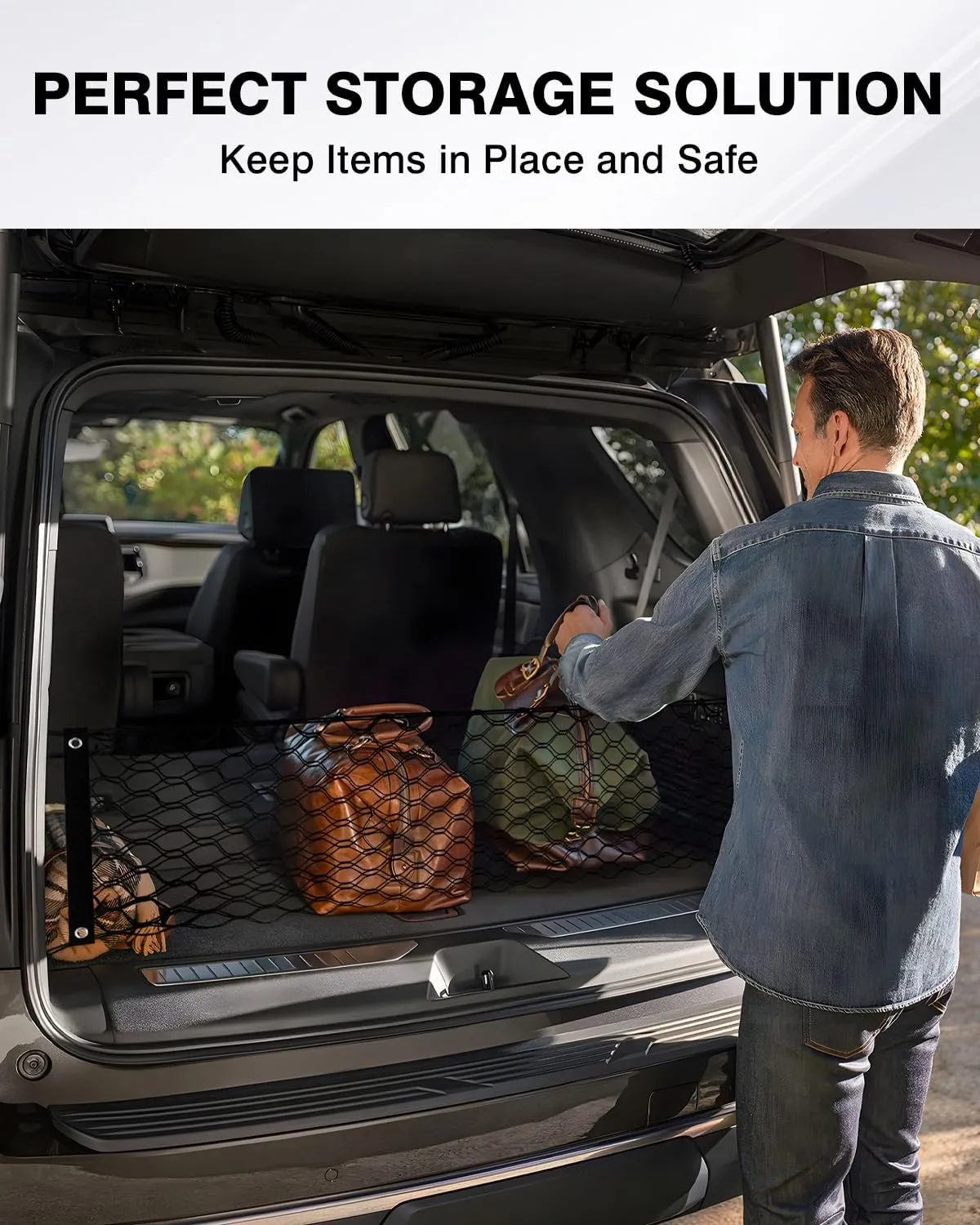 Karltys Envelope Style Cargo Net for Nissan Pathfinder 2022-2024 2025, Highly Elastic Pathfinder Rear Trunk Cargo Net, Heavy Duty Nylon Mesh Storage Netting Organizer with Durable Hooks