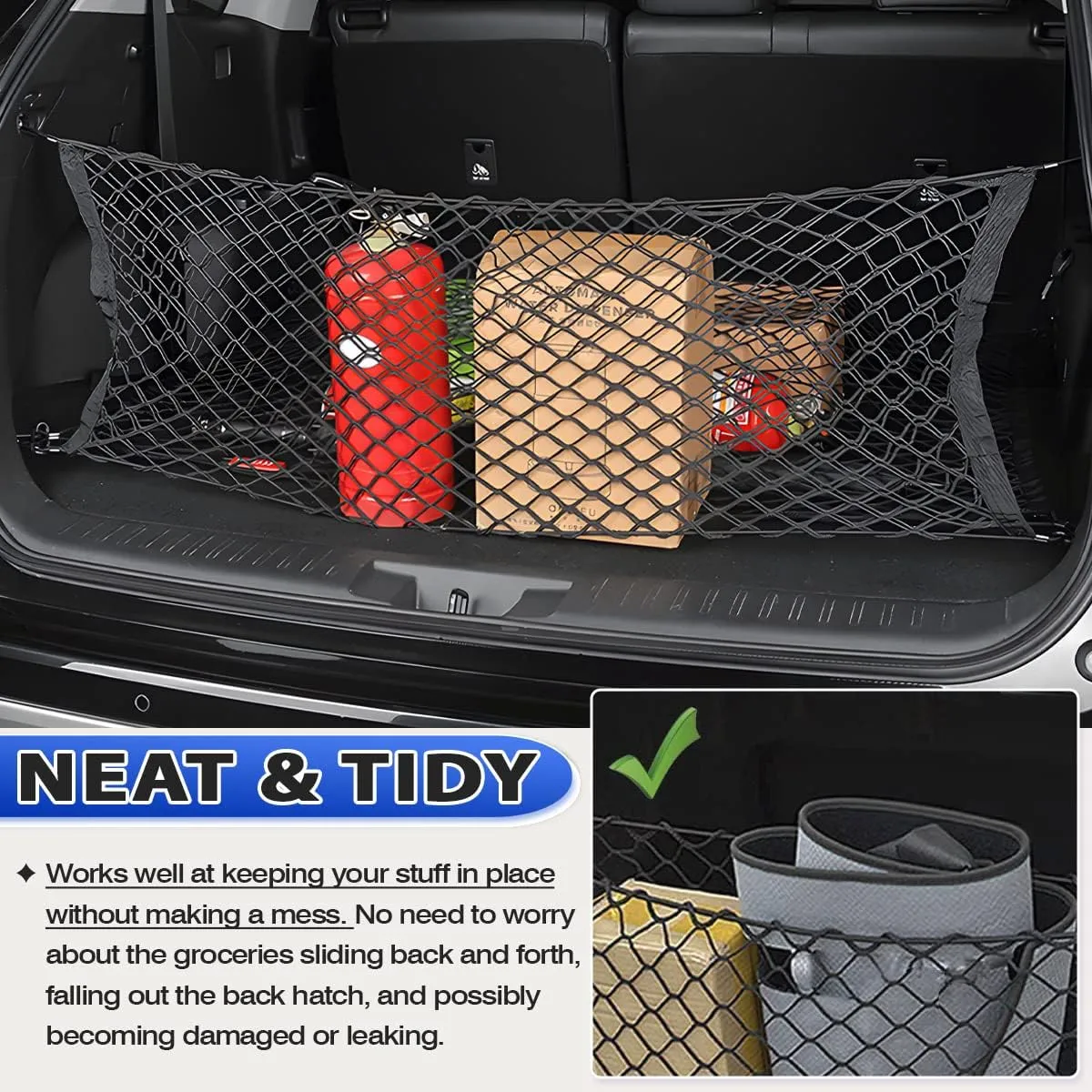 Karltys Envelope Style Cargo Net for Nissan Pathfinder 2022-2024 2025, Highly Elastic Pathfinder Rear Trunk Cargo Net, Heavy Duty Nylon Mesh Storage Netting Organizer with Durable Hooks