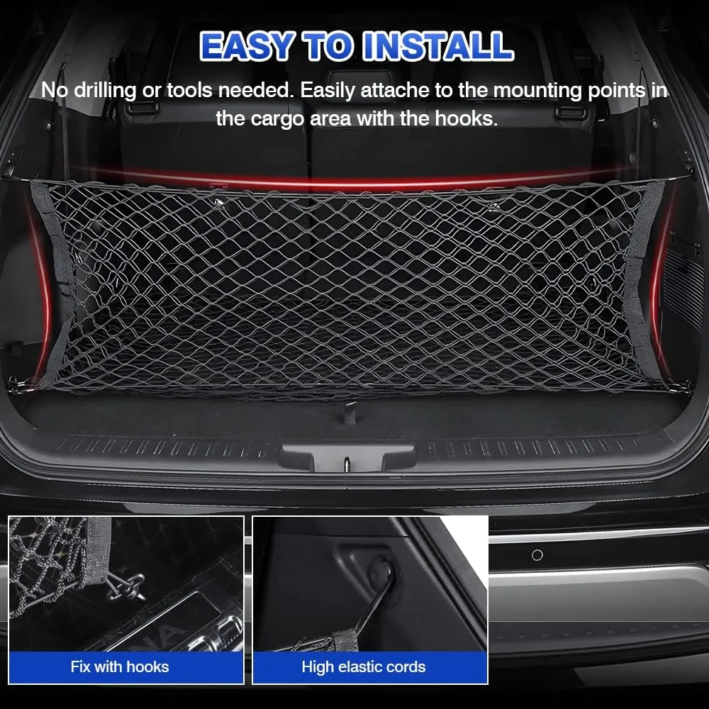 Karltys Envelope Style Cargo Net for Nissan Pathfinder 2022-2024 2025, Highly Elastic Pathfinder Rear Trunk Cargo Net, Heavy Duty Nylon Mesh Storage Netting Organizer with Durable Hooks