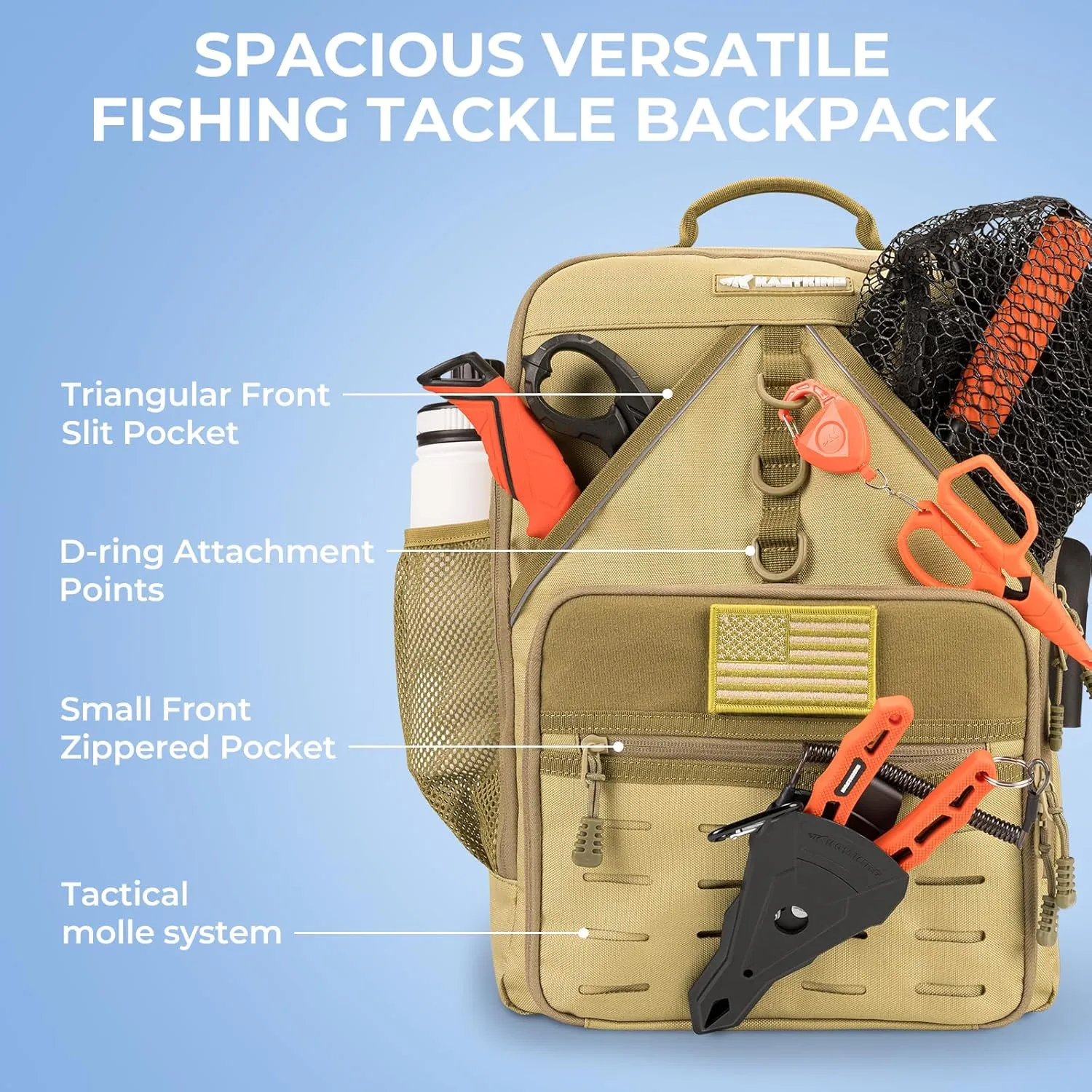 KastKing Karryall Medium Fishing Tackle Daily Backpack, Large Storage Water-resistant Fishing Bag Store Gear and Equipment