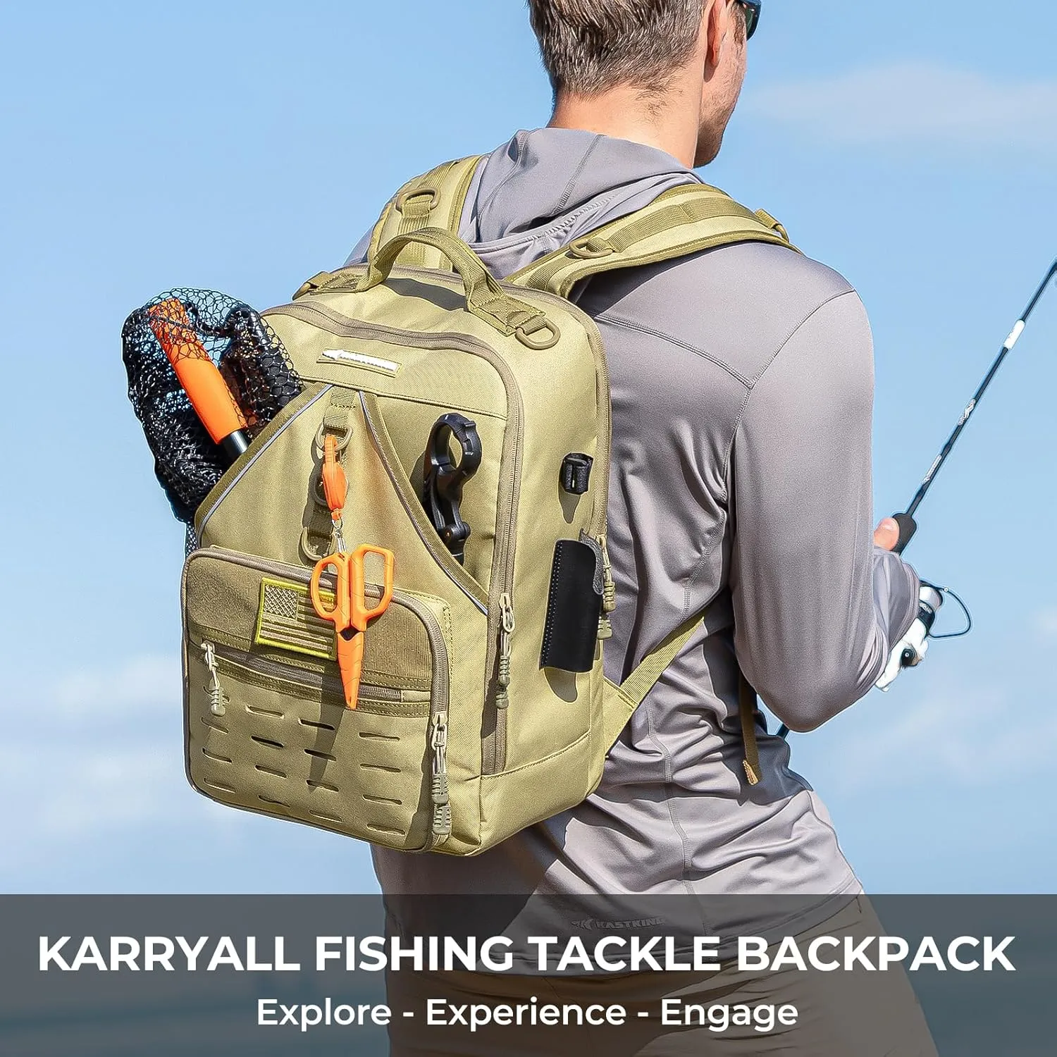 KastKing Karryall Medium Fishing Tackle Daily Backpack, Large Storage Water-resistant Fishing Bag Store Gear and Equipment