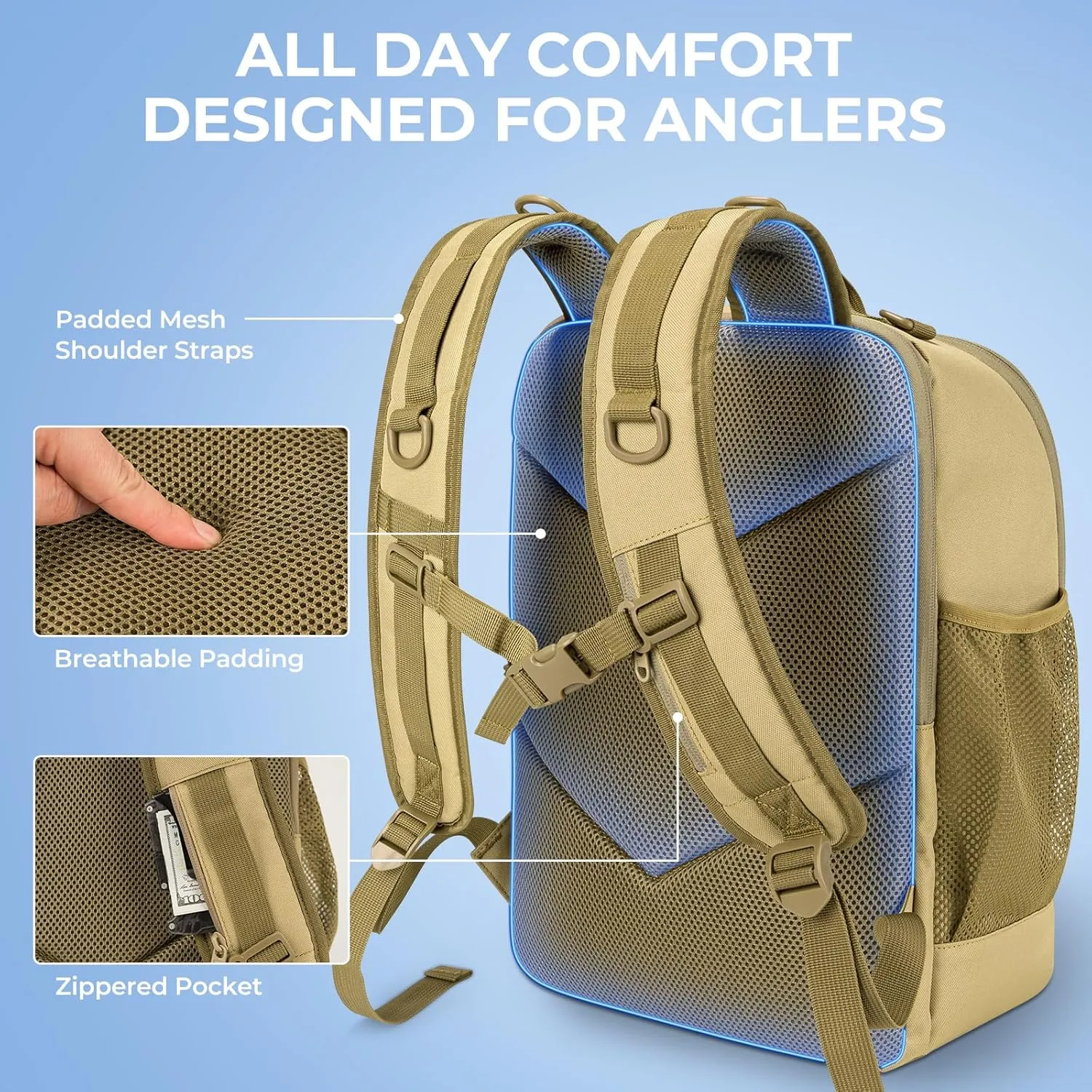 KastKing Karryall Medium Fishing Tackle Daily Backpack, Large Storage Water-resistant Fishing Bag Store Gear and Equipment