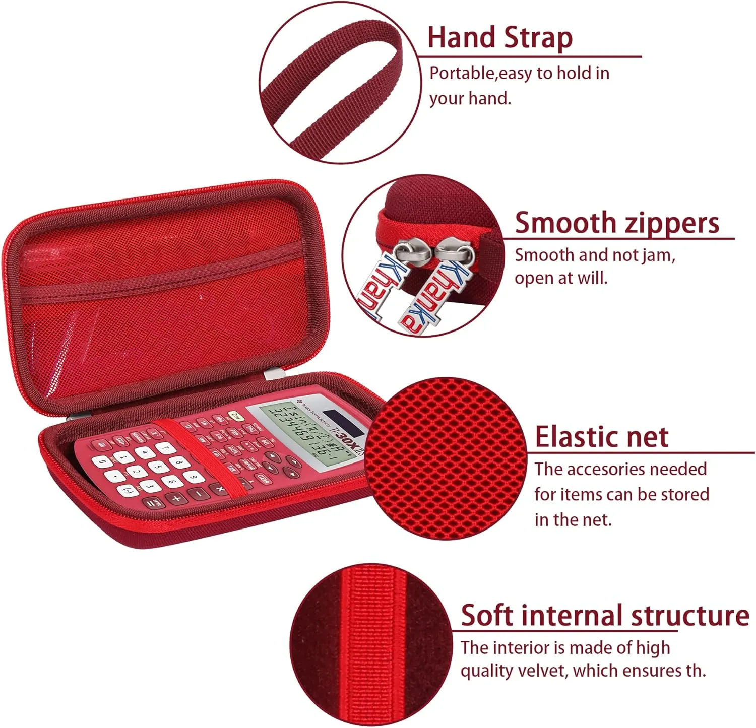 Khanka Hard Travel Case Replacement for Texas Instruments TI-30XIIS Scientific Calculator, Case Only (Red)