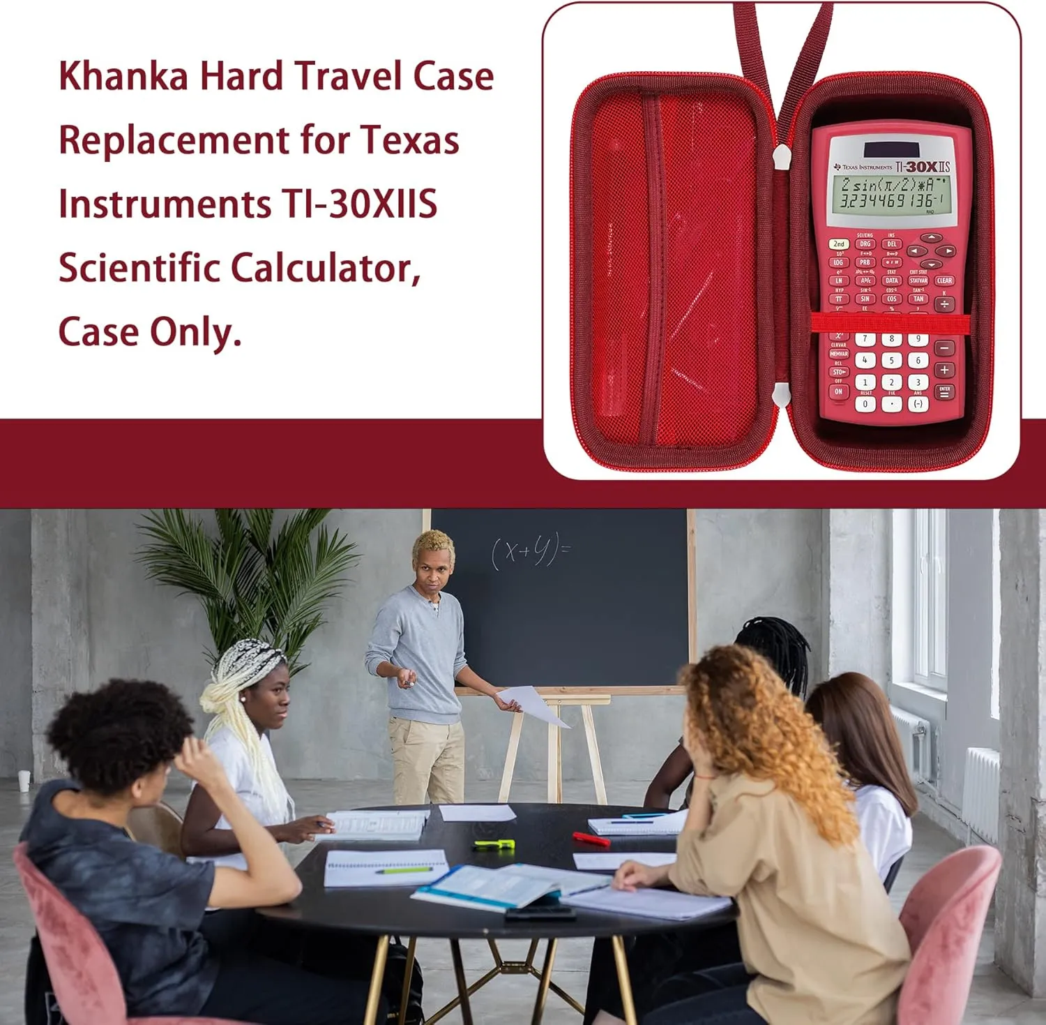 Khanka Hard Travel Case Replacement for Texas Instruments TI-30XIIS Scientific Calculator, Case Only (Red)