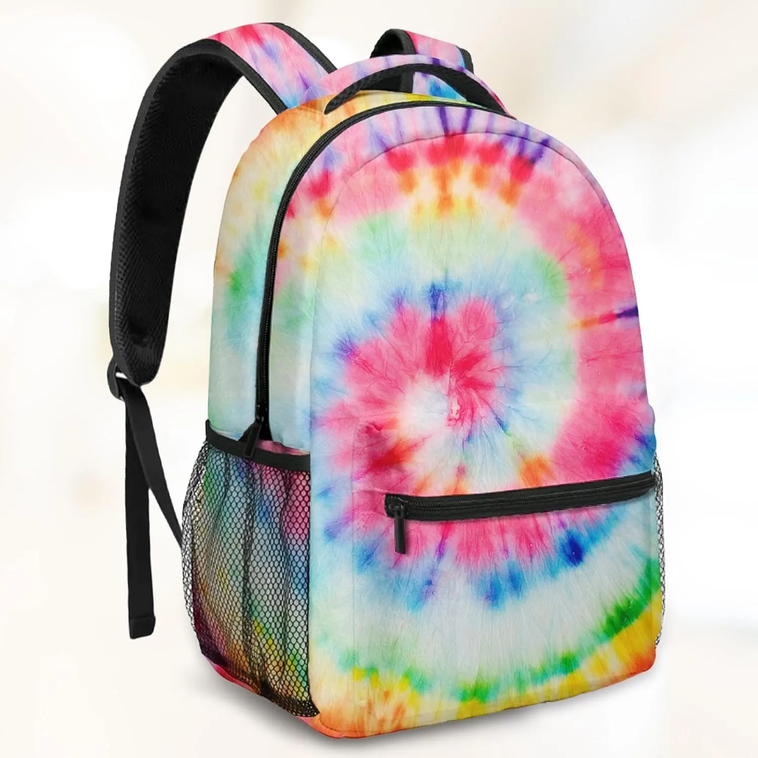 Kids Backpack for Teens Girls Boys, Tie Dye Rainbow Painting Blue Stripe Red Water Resistant Child Bookbag School Bag with Adjustable Padded Straps