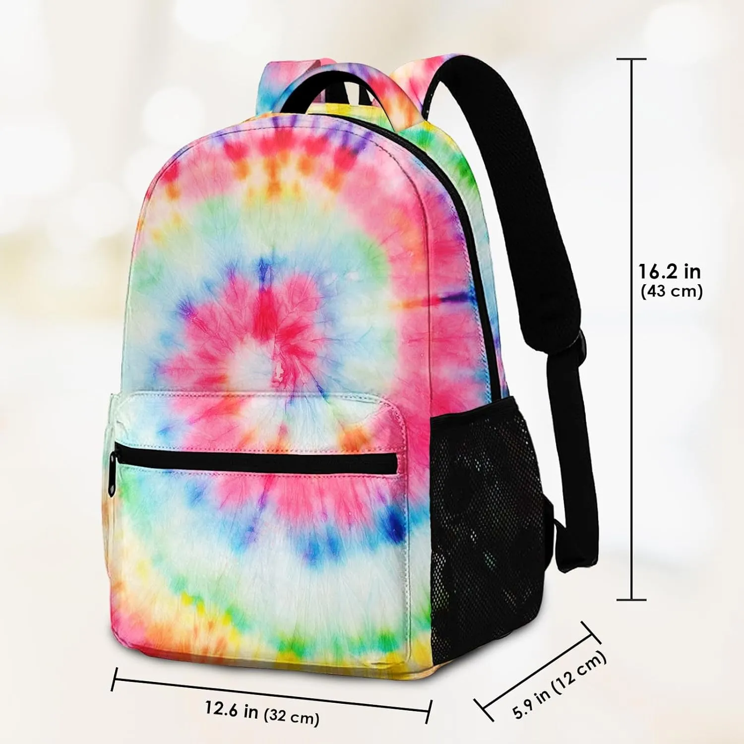 Kids Backpack for Teens Girls Boys, Tie Dye Rainbow Painting Blue Stripe Red Water Resistant Child Bookbag School Bag with Adjustable Padded Straps