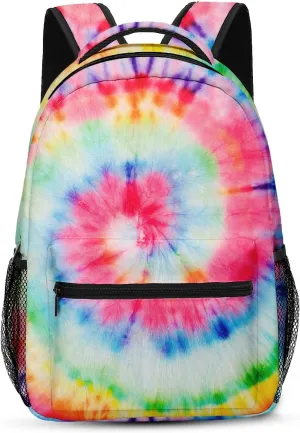 Kids Backpack for Teens Girls Boys, Tie Dye Rainbow Painting Blue Stripe Red Water Resistant Child Bookbag School Bag with Adjustable Padded Straps
