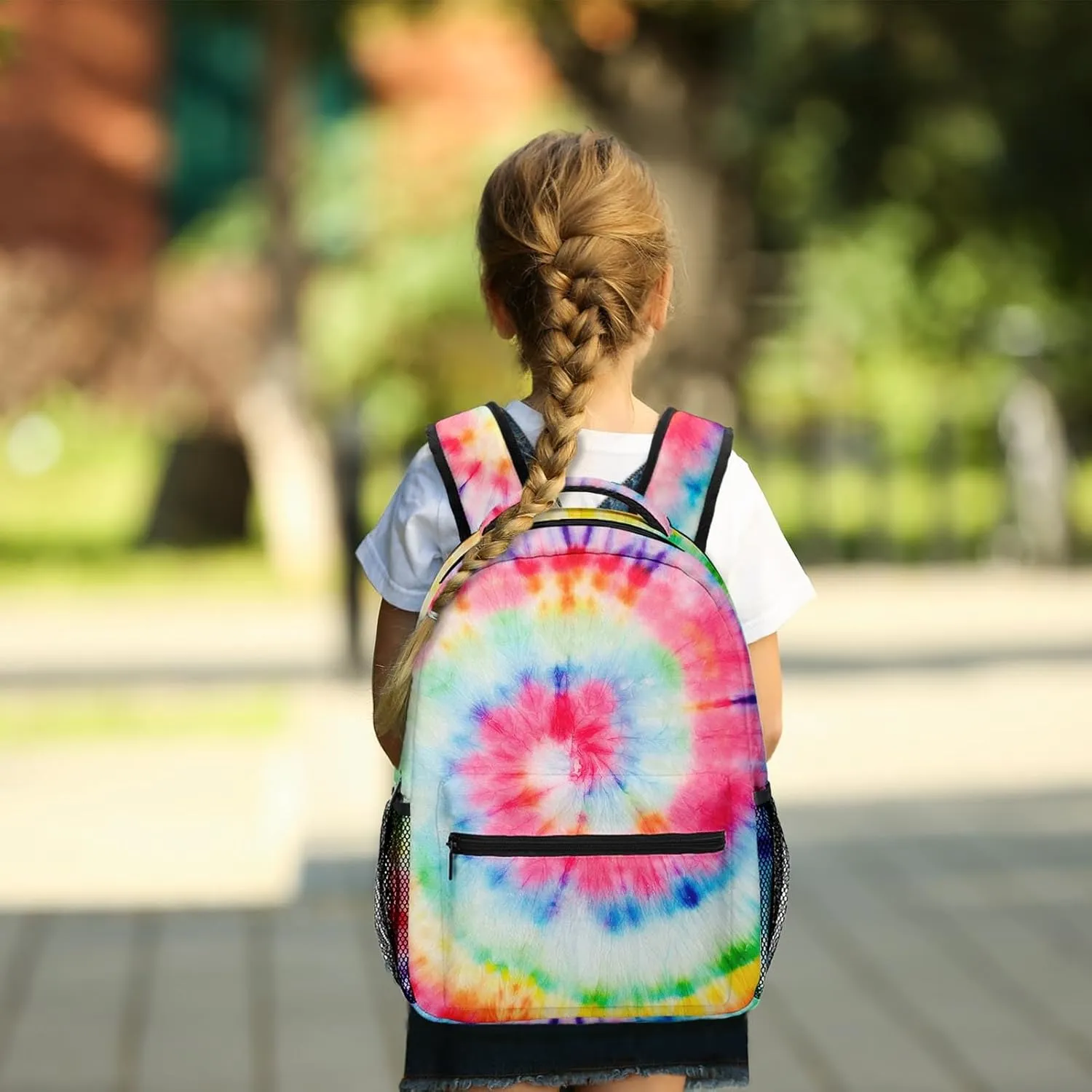 Kids Backpack for Teens Girls Boys, Tie Dye Rainbow Painting Blue Stripe Red Water Resistant Child Bookbag School Bag with Adjustable Padded Straps
