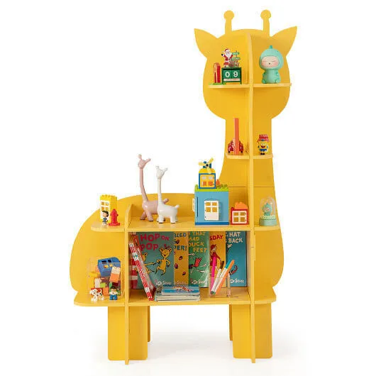 Kids Bookcase Toy Storage Organizer with Open Storage Shelves-Giraffe - Color: Y