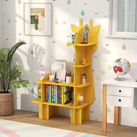Kids Bookcase Toy Storage Organizer with Open Storage Shelves-Giraffe - Color: Y