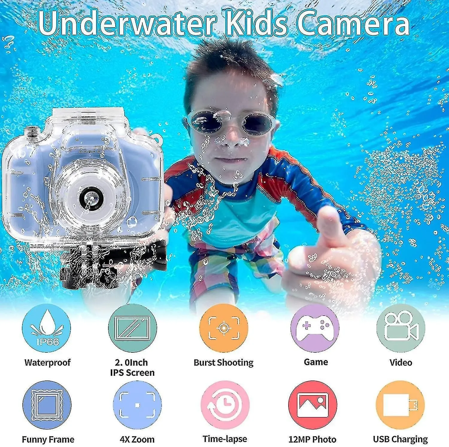 Kids Camera Underwater Waterproof Digital Camera For Kids 2 Inch Ips Screen X200