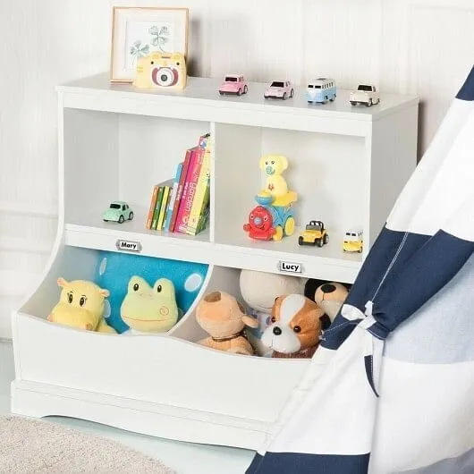 Kids Floor Cabinet Multi-Functional Bookcase -White - Color: White