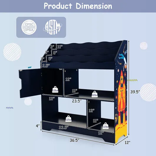 Kids Toy Storage Organizer with Book Shelf and Storage Cabinet-Navy - Color: Nav