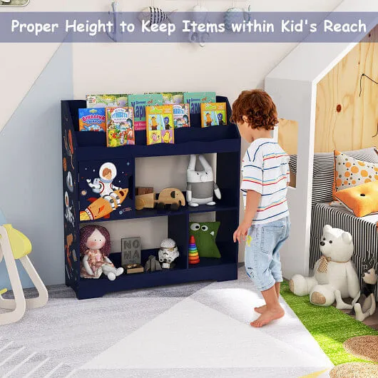 Kids Toy Storage Organizer with Book Shelf and Storage Cabinet-Navy - Color: Nav