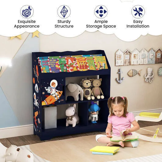 Kids Toy Storage Organizer with Book Shelf and Storage Cabinet-Navy - Color: Nav