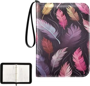 Kigai Colorful Feather Card Binder 4-Pocket Trading Card Binder Game Card Collection Binder Album Holder with 50 Removable Sleeves Up to 400 Sports Cards
