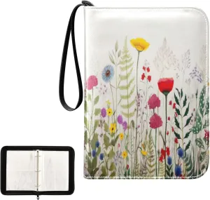 Kigai Colorful Flowers Card Binder 4-Pocket Trading Card Binder Game Card Collection Binder Album Holder with 50 Removable Sleeves Up to 400 Sports Cards
