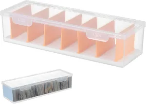 Kisangel Card Organizer Box with Removable Dividers Playing Card Storage Case Lid for Trading Cards Business Cards and Sports Cards Transparent Design